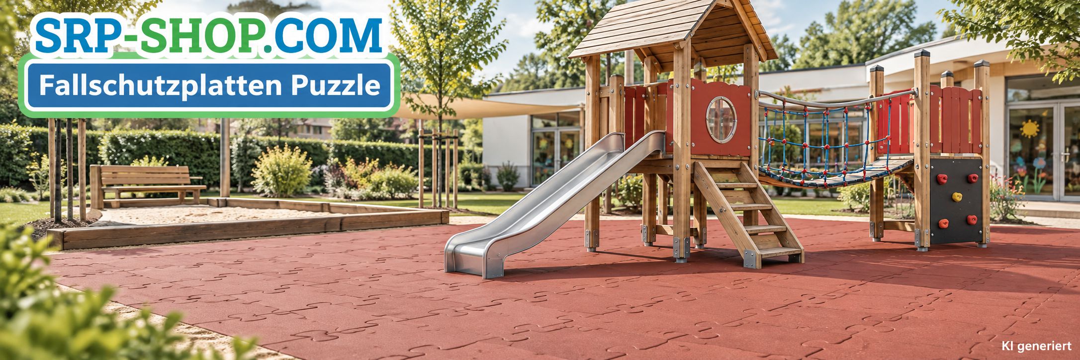 Fallschutzplatten-Puzzlematten in Rot im Kindergarten
